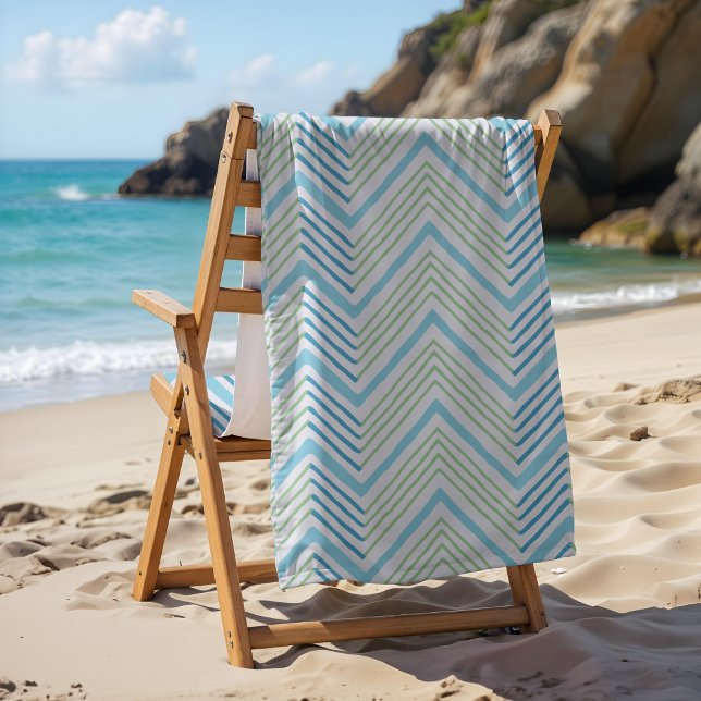Big Zag Chevron in Green and Aqua Beach Towel (Creator Uploaded)