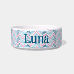 Big Zag Chevron in Pink and Aqua Bowl<br><div class="desc">Big Zag is a wide chevron pattern with crisp peaks and hand-drawn edges that create a subtle ripple,  balancing bold geometry with organic texture.</div>