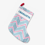 Big Zag Chevron in Pink + Aqua Personalized Small Christmas Stocking