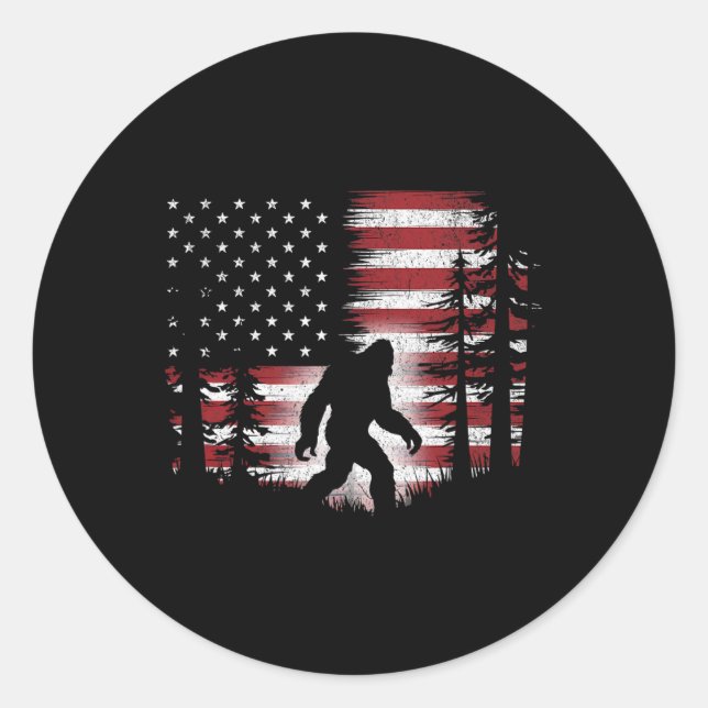 Bigfoot 4th Of July American Usa Flag Patriotic Ki Classic Round Sticker (Front)
