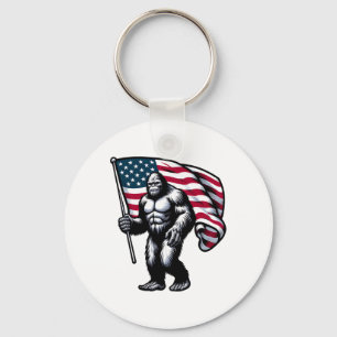Bigfoot 4th Of July Sasquatch American Usa Flag Pa Keychain
