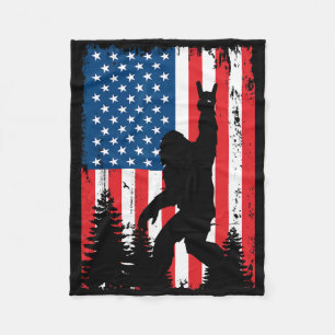 Bigfoot 4th Of July Vintage American Usa Flag Sasq Fleece Blanket