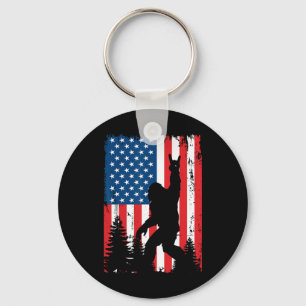 Bigfoot 4th Of July Vintage American Usa Flag Sasq Keychain