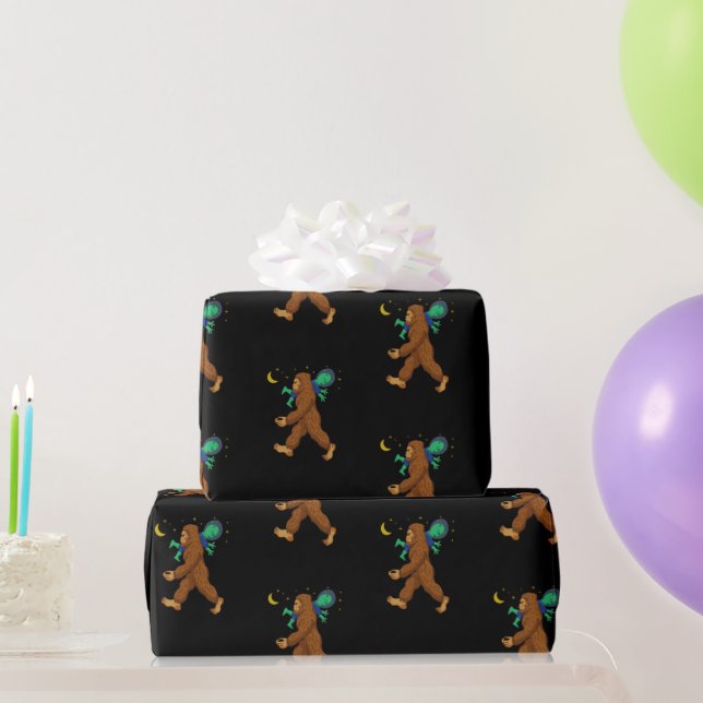 Bigfoot Abducting an Alien Funny Paranormal  Wrapping Paper (Party Gifts)