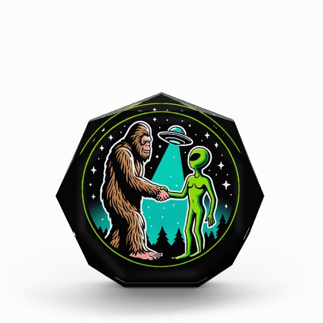 Bigfoot Alien Alliance - Funny Scifi Cryptid Acrylic Award (Front)