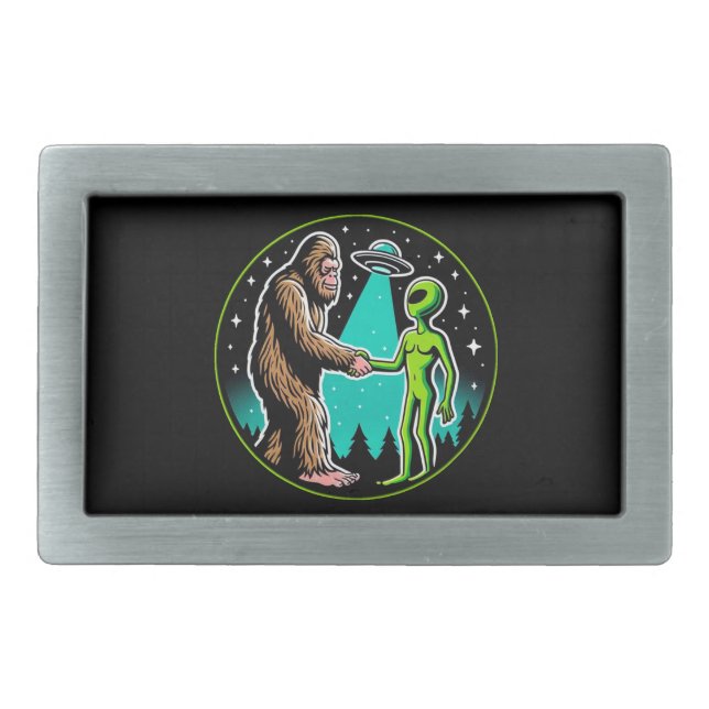 Bigfoot Alien Alliance - Funny Scifi Cryptid Belt Buckle (Front)