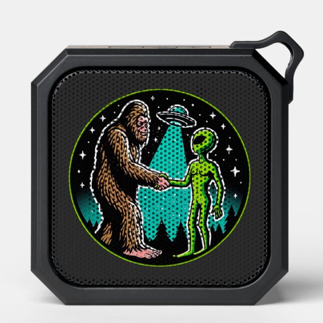 Bigfoot Alien Alliance - Funny Scifi Cryptid Bluetooth Speaker (Front)