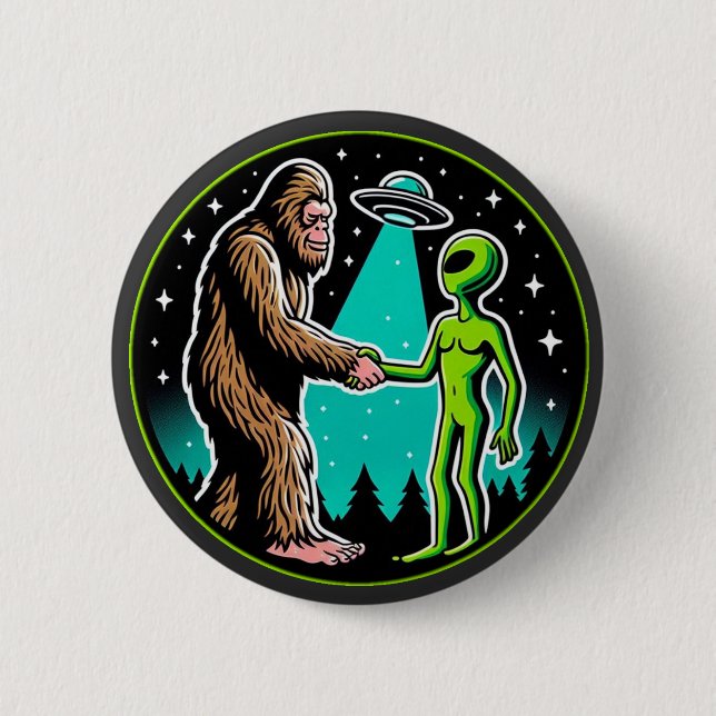 Bigfoot Alien Alliance - Funny Scifi Cryptid Button (Front)