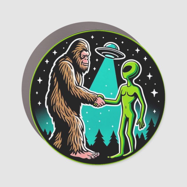 Bigfoot Alien Alliance - Funny Scifi Cryptid Car Magnet (Front)