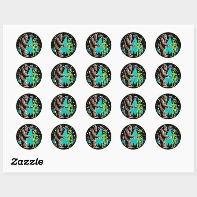 Bigfoot Alien Alliance - Funny Scifi Cryptid Classic Round Sticker (Sheet)