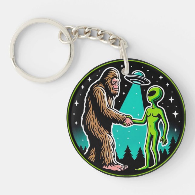 Bigfoot Alien Alliance - Funny Scifi Cryptid Keychain (Front)