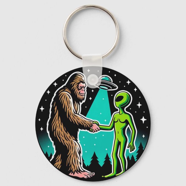 Bigfoot Alien Alliance - Funny Scifi Cryptid Keychain (Front)
