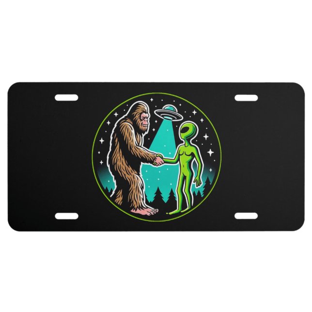 Bigfoot Alien Alliance - Funny Scifi Cryptid License Plate (Front)