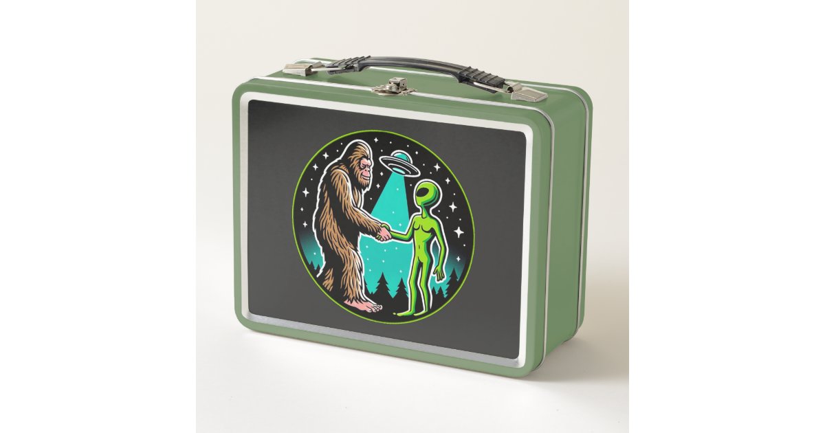 Bigfoot Alien Alliance - Funny Scifi Cryptid Metal Lunch Box | Zazzle