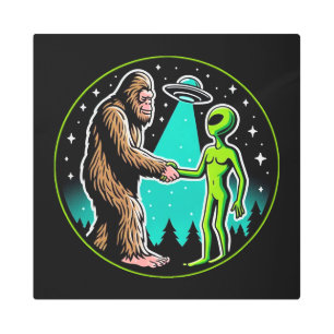 Bigfoot Alien Alliance - Funny Scifi Cryptid Metal Print