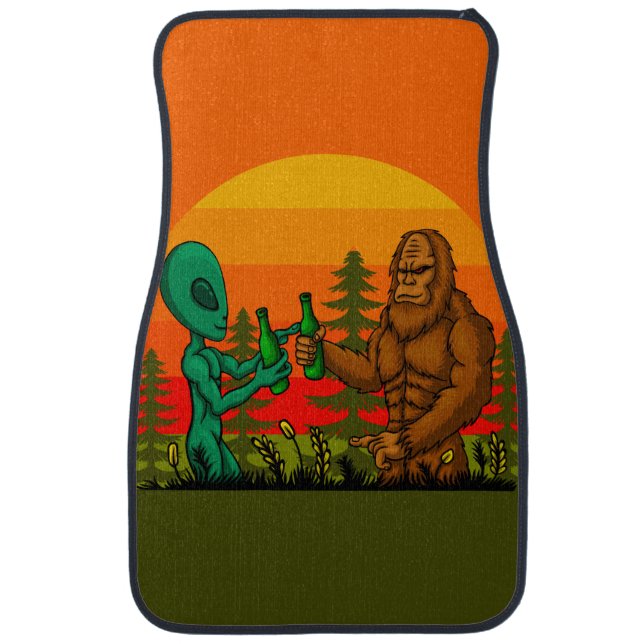 Bigfoot Alien Beer Time Funny Sasquatch  Car Floor Mat (Front)
