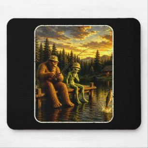 Bigfoot alien fishing funny men sasquatch lovers mouse pad