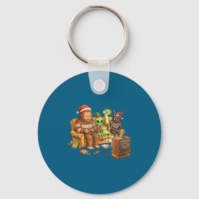 Bigfoot Alien Nessie Mothman Retro Gaming Christma Keychain (Front)