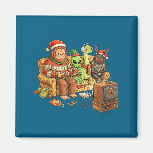 Bigfoot Alien Nessie Mothman Retro Gaming Christma Magnet (Front)