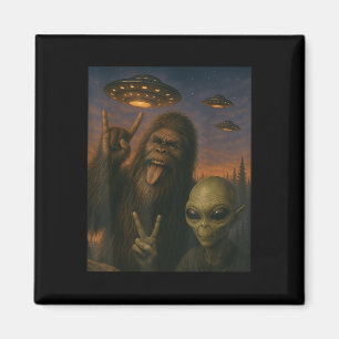 Bigfoot Alien Rock On Selfie Ufo Funny Gifts Men W Magnet