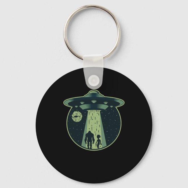 Bigfoot Alien Sasquatch UFO Abduction Aliens Gift Keychain (Front)