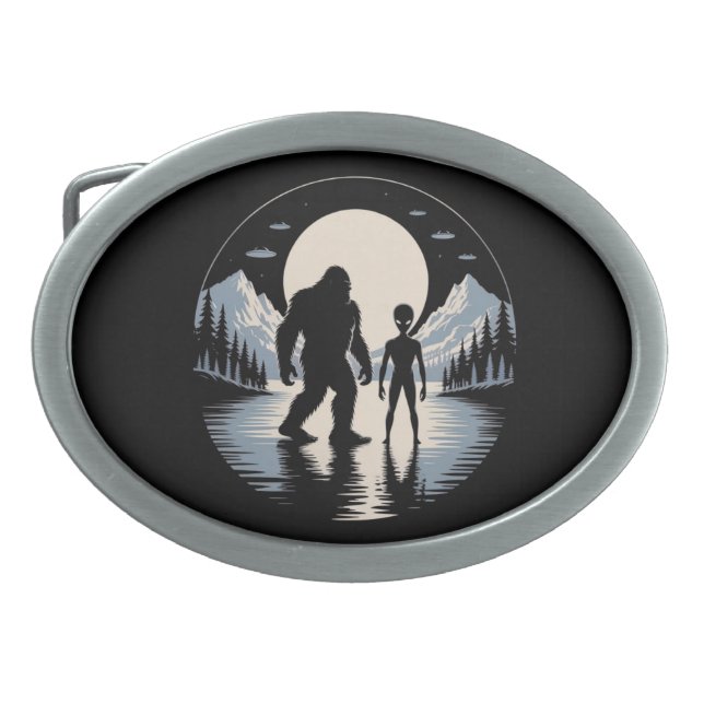 Bigfoot Alien UFO Cryptid Belt Buckle (Front)