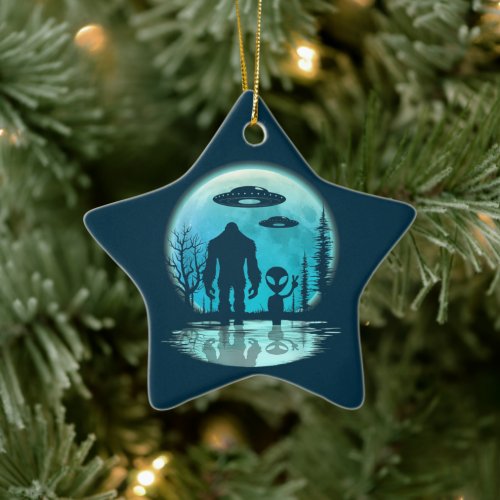Bigfoot Alien UFO Disclosure Conspiracy Gift Ceramic Ornament
