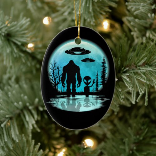 Bigfoot Alien UFO Disclosure Conspiracy Gift Ceramic Ornament