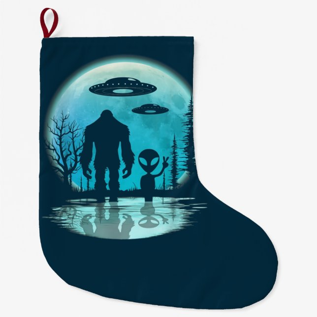 Bigfoot Alien UFO Disclosure Conspiracy Gift Large Christmas Stocking (Front)