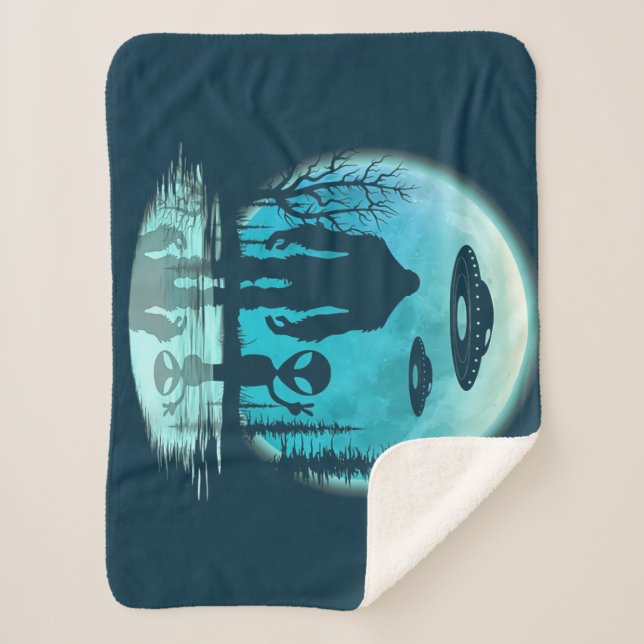 Bigfoot Alien UFO Disclosure Conspiracy Gift Sherpa Blanket (Front)