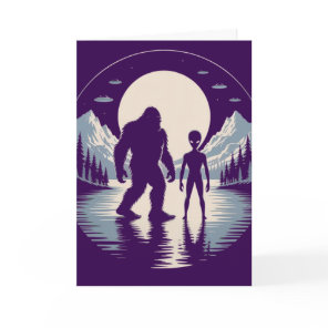Bigfoot Alien UFO Paranormal Encounter Greeting  Holiday Card