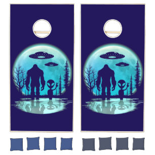 Bigfoot Alien UFO Paranormal Night Cryptid Cornhole Set