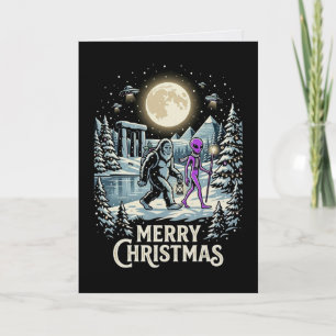 Bigfoot Alien UFO Pyramid Christmas Cryptid Card