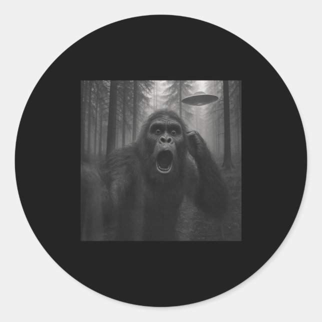 Bigfoot Alien Ufo Selfie Funny Sasquatch Meme Men  Classic Round Sticker (Front)