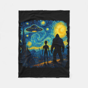 Bigfoot Alien Ufo Van Gogh Starry Night Sasquatch  Fleece Blanket
