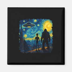 Bigfoot Alien Ufo Van Gogh Starry Night Sasquatch Magnet