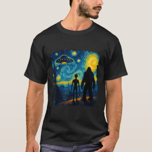 Bigfoot Alien Ufo Van Gogh Starry Night Sasquatch T-Shirt