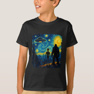 Bigfoot Alien Ufo Van Gogh Starry Night Sasquatch T-Shirt