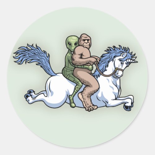 Bigfoot Alien Unicorn Classic Round Sticker