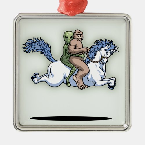 Bigfoot Alien Unicorn Metal Ornament