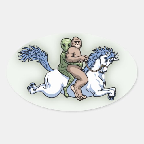 Bigfoot Alien Unicorn Oval Sticker