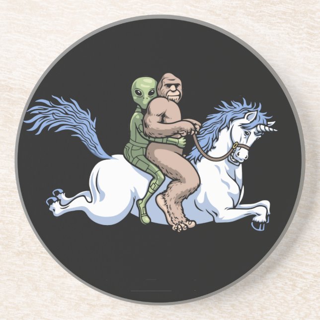 Bigfoot, Alien, Unicorn Sandstone Coaster (Front)