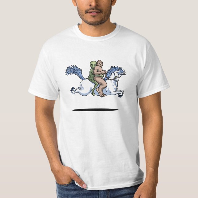 Bigfoot, Alien, Unicorn T-Shirt (Front)