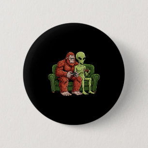 Bigfoot Alien Video Games Gaming Sasquatch Ufo Men Button