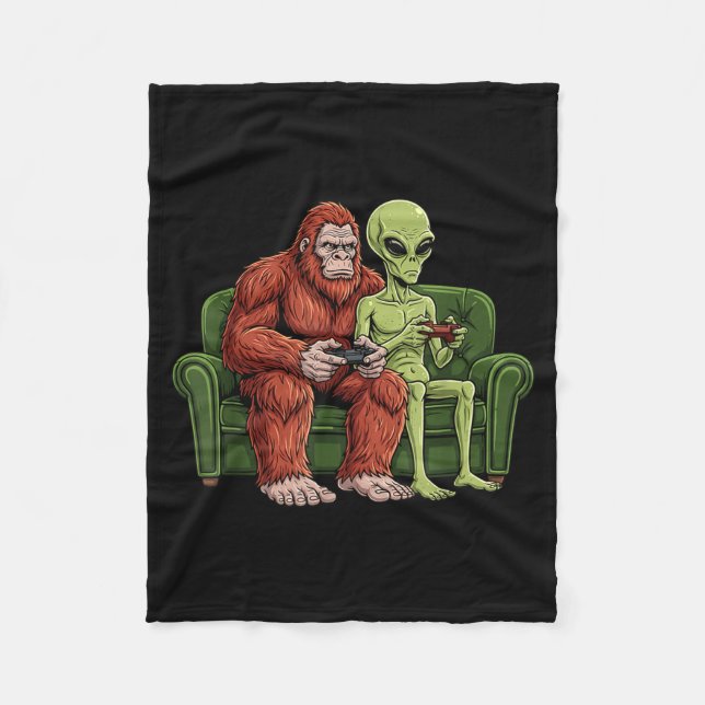Bigfoot Alien Video Games Gaming Sasquatch Ufo Men Fleece Blanket (Front)