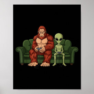 Bigfoot Alien Video Games Gaming Sasquatch Ufo Men Poster