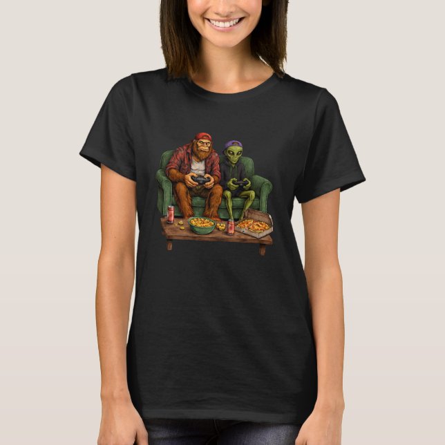 Bigfoot Alien Video Games Men Boys Gaming Sasquatc T-Shirt (Front)