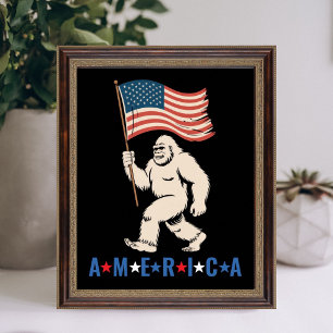 Bigfoot America Patriotic Funny Sasquatch USA Wall Poster