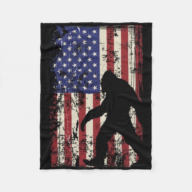 Bigfoot American Flag 4th Of July Patriotic  Fleece Blanket (Front)