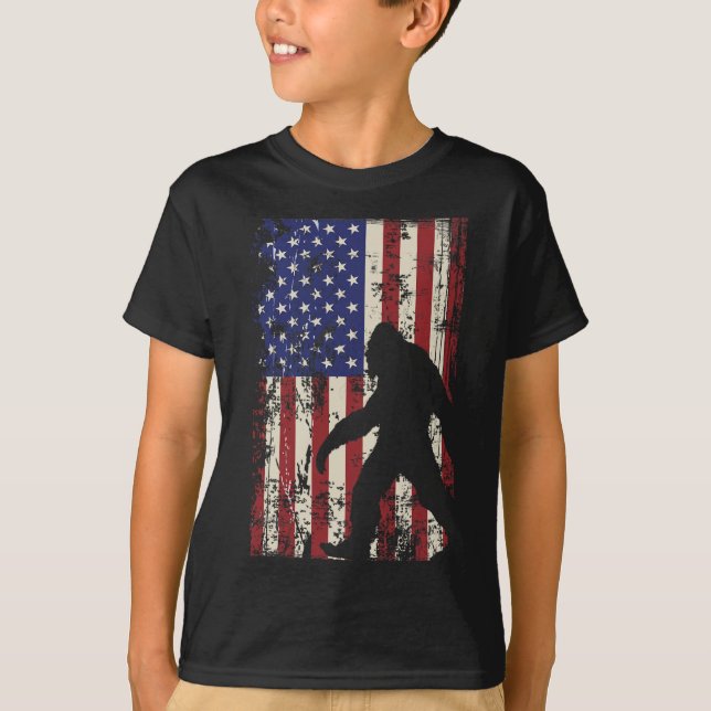 Bigfoot American Flag 4th Of July Patriotic  T-Shirt (Front)